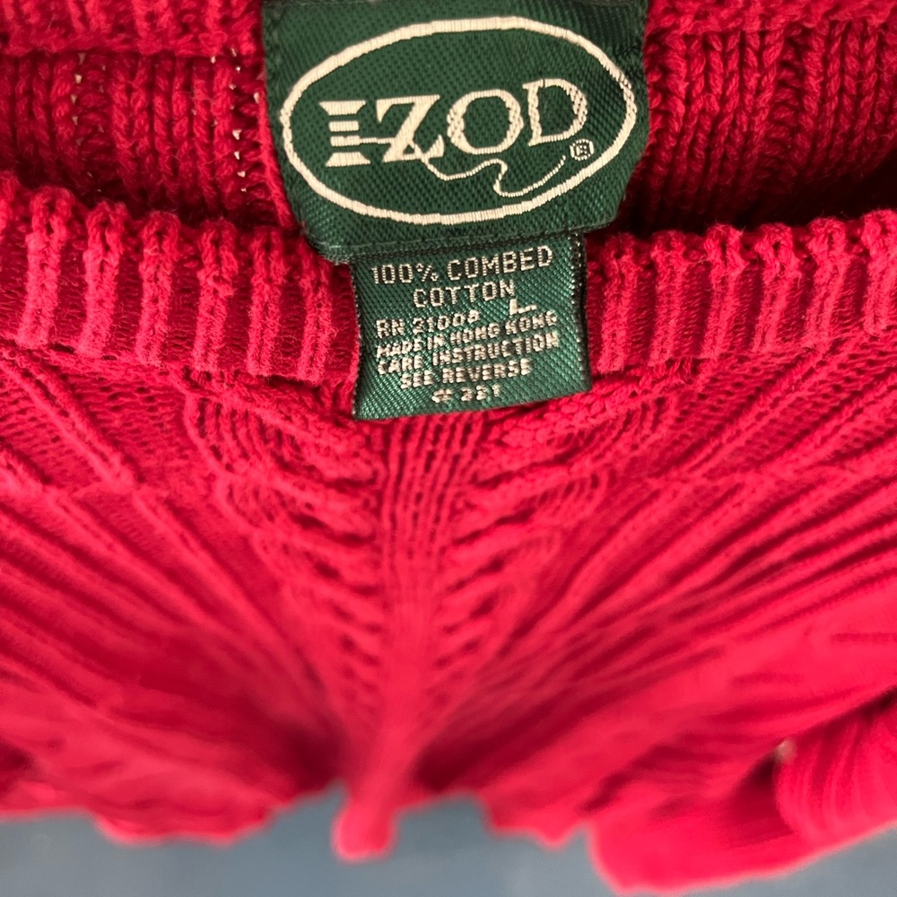 Izod Cable Knit Sweater Maroon 100% Cotton Long Sleeve Crew Neck Men's XL. EUC. - Picture 3 of 6
